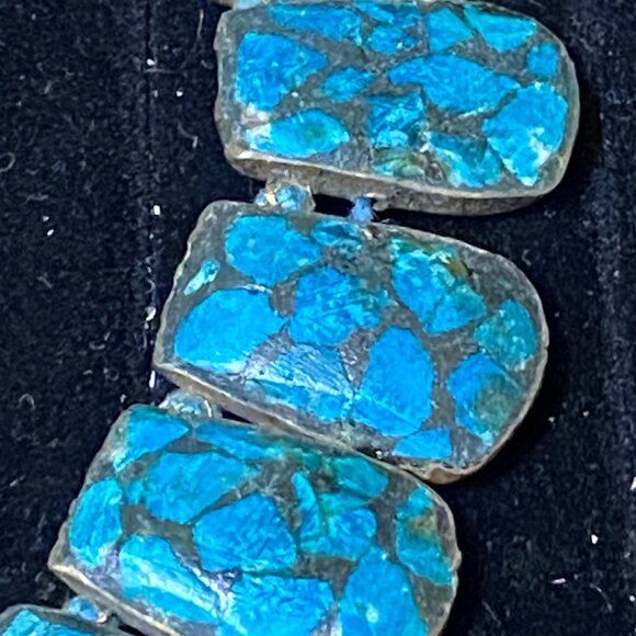 Vintage Blue Mosaic Stone Necklace With Toggle Clasp - Picture 9 of 16